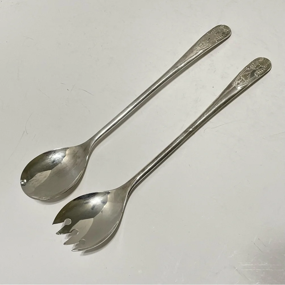 Vintage Silverplate Salad Serving Utensils Set Italy Scrolled Elegant Holiday 9
